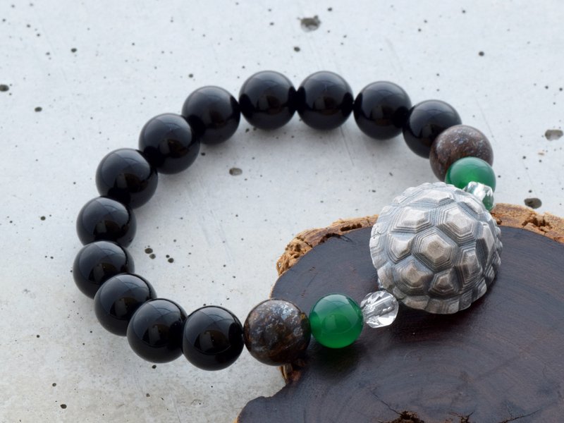 Tortoise shell, natural stone bracelet - 手链/手环 - 半宝石 银色