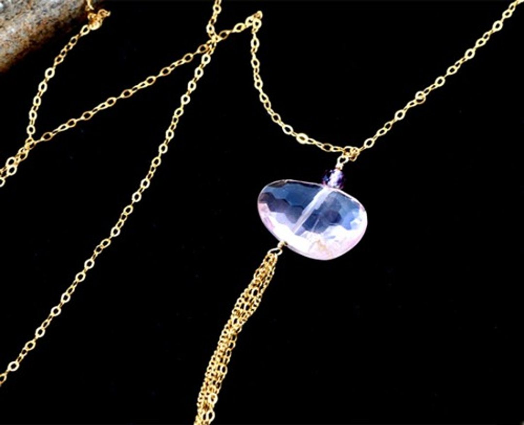 High Quality/Large Sakura Rose Quartz Tassel Long Necklace - 项链 - 宝石 
