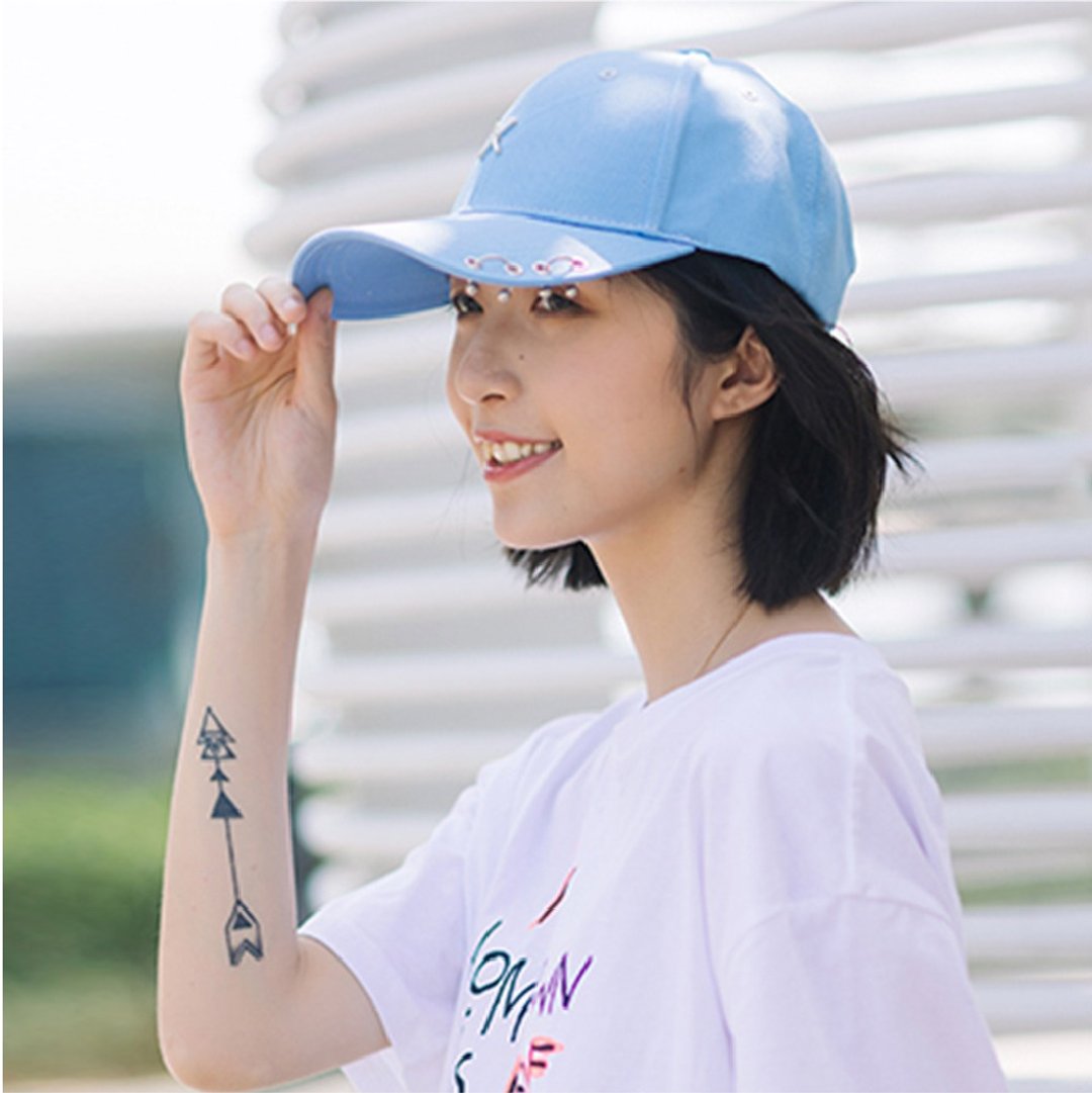金属环弯檐帽 - 帽子 - 棉．麻 蓝色