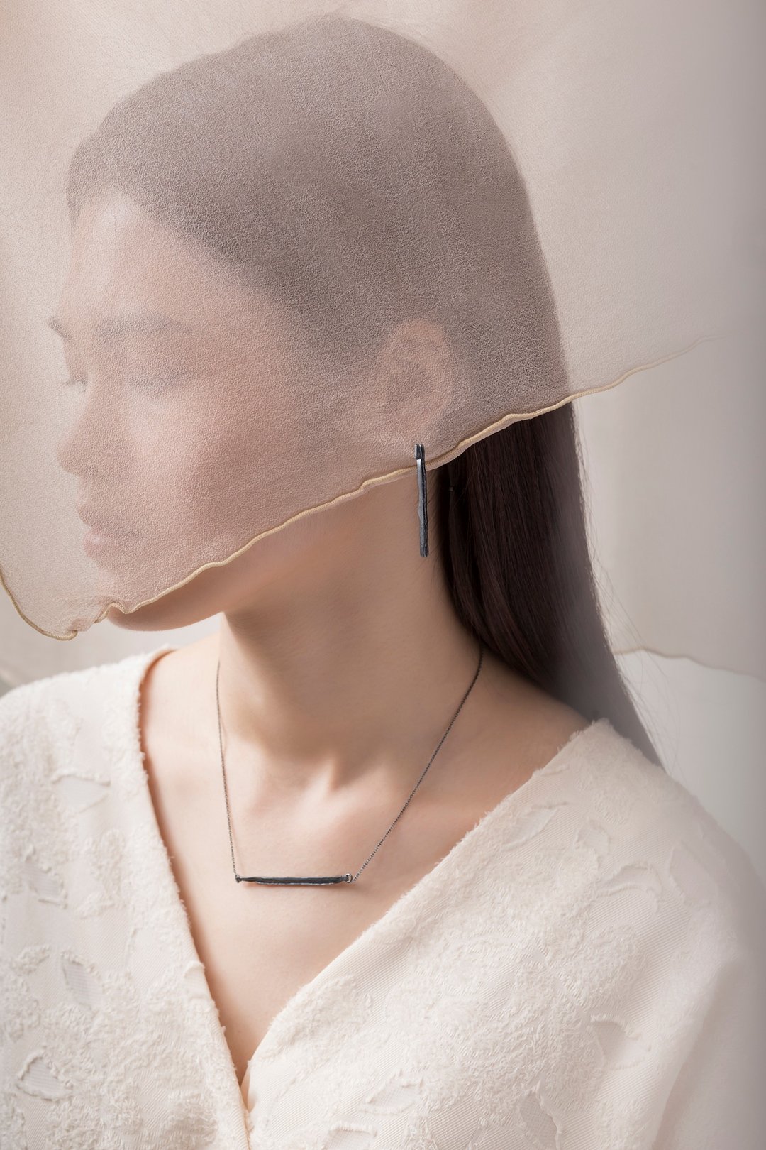 Calligraphy 墨折 节理项链 Oxidized Silver Necklace - 手链/手环 - 纯银 黑色