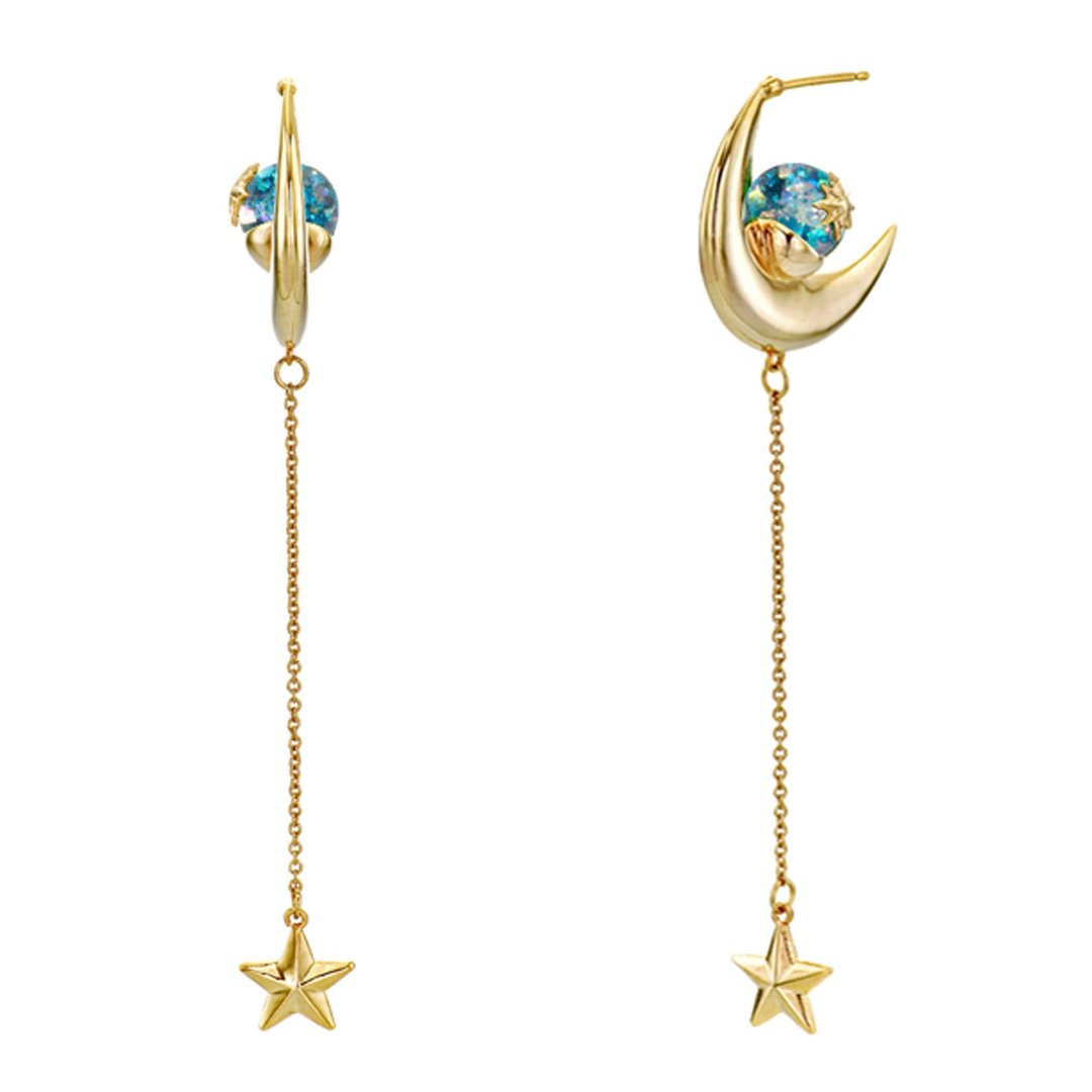 New Moon Snoeball Earrings (sailor mercury) - 耳环/耳夹 - 玻璃 