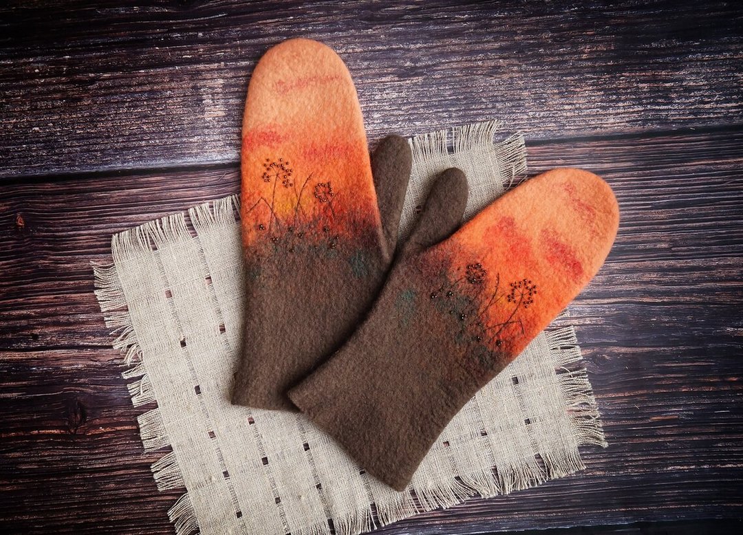 winter mittens,wool mittens,women's mittens,warm mittens,merino wool mittens,han - 手套 - 羊毛 橘色