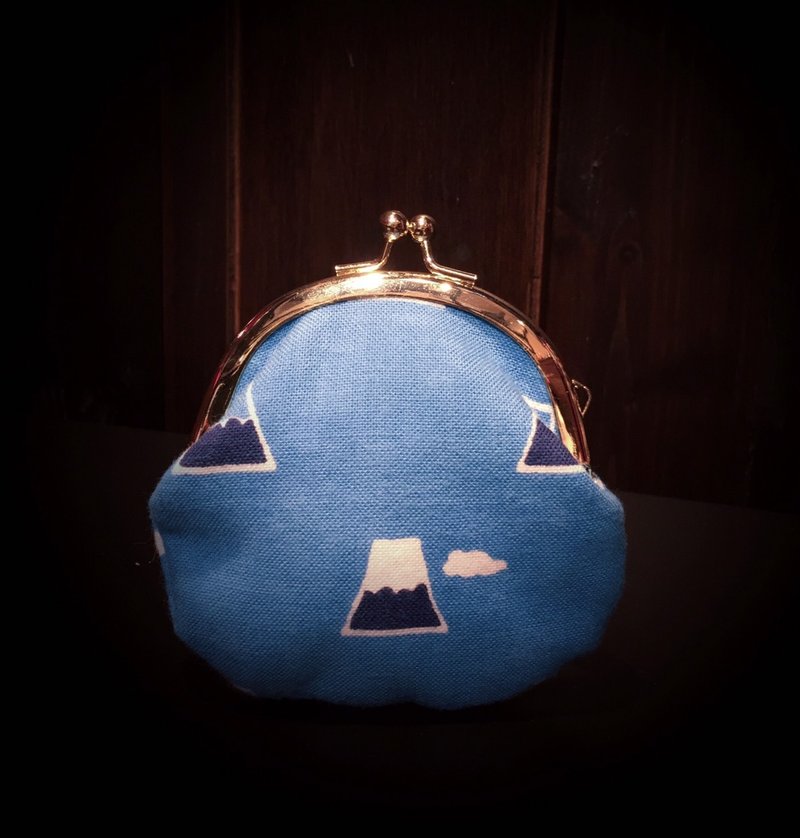 蓝色富士山小口金包 - 零钱包 - 棉．麻 蓝色