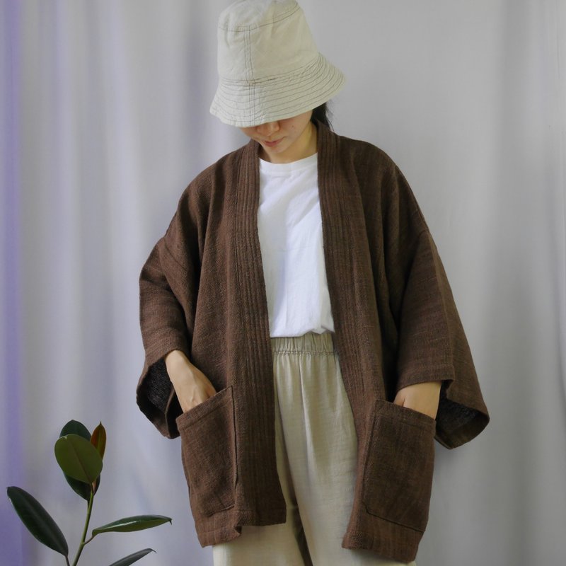 Handwoven cotton  Kimono... (Brown) - 女装休闲/机能外套 - 棉．麻 咖啡色