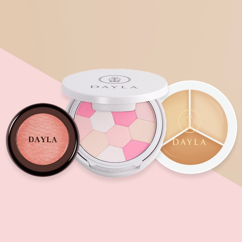 小清新妆感三件组(遮瑕膏+蜜粉饼+腮红) - 粉饼/散粉 - 塑料 粉红色