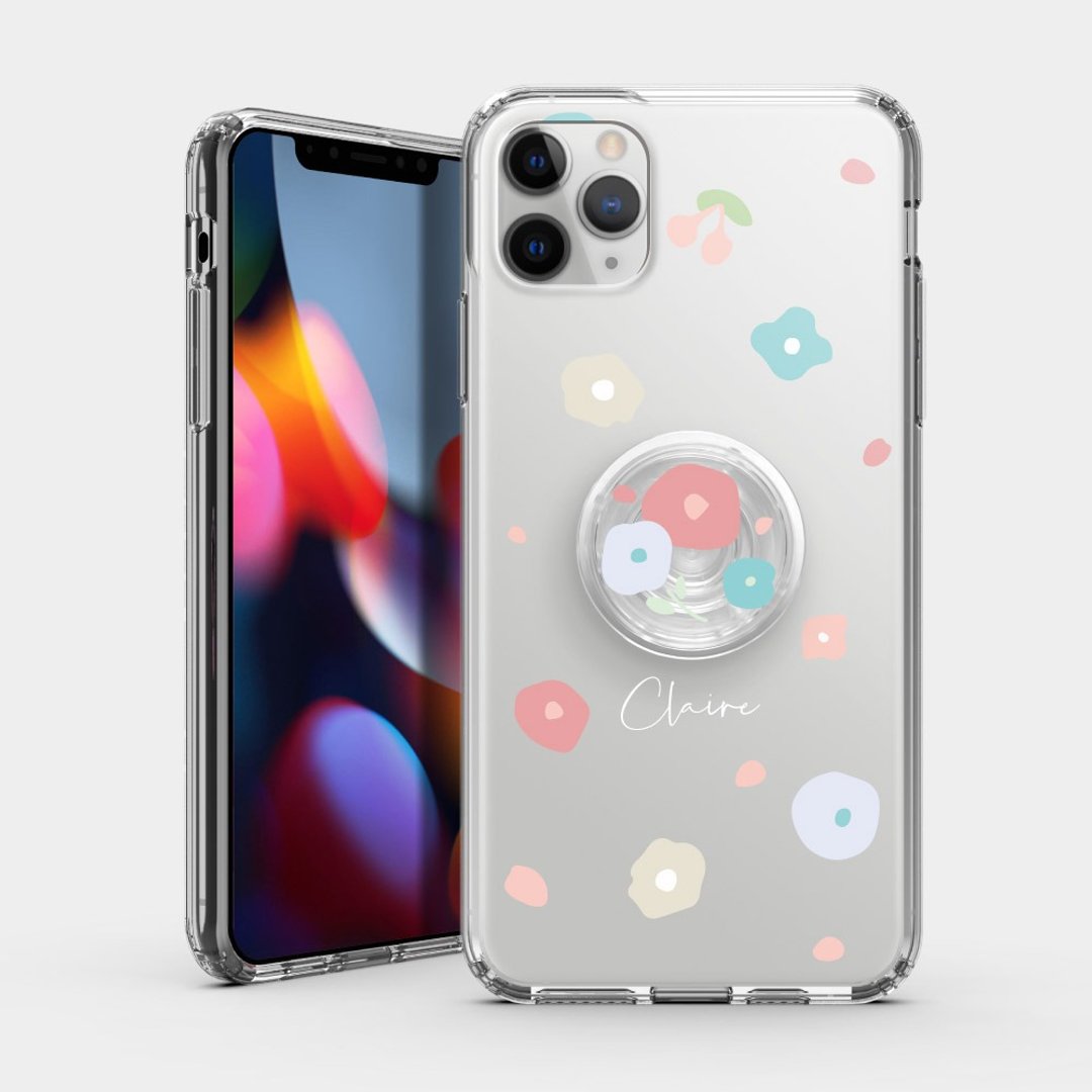 定制化英文名 淡粉花 IPHONE 保护壳 气囊支架组合 PS180 - 手机壳/手机套 - 塑料 透明