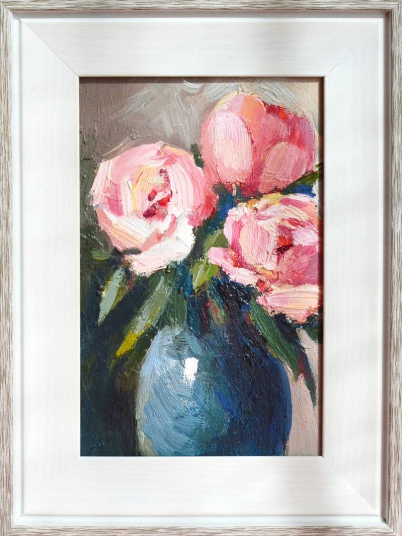 牡丹 原创油画 现代绘画 花卉 15x10cm 牡丹画 - 插画/绘画/写字 - 其他材质 粉红色