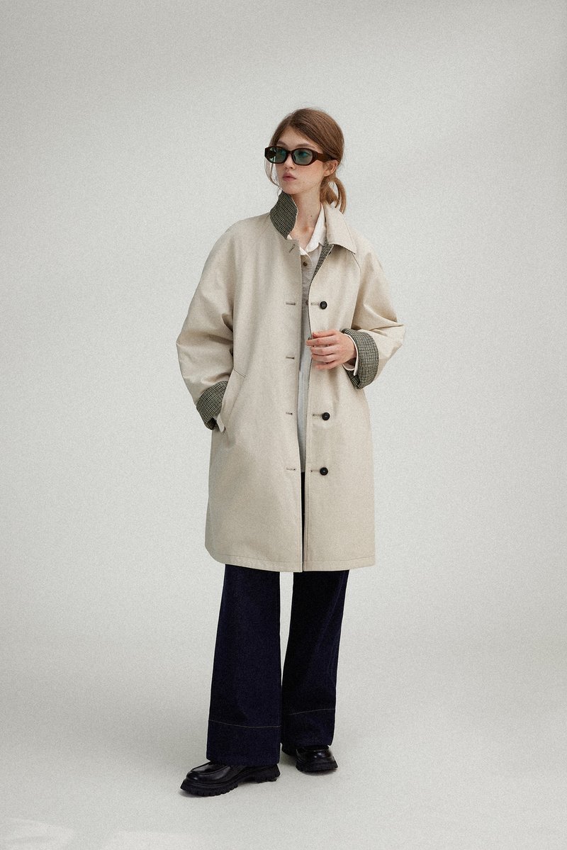 diary 时髦女作家 正反双面毛呢风衣外套 - 女装西装外套/风衣 - 其他材质 卡其色