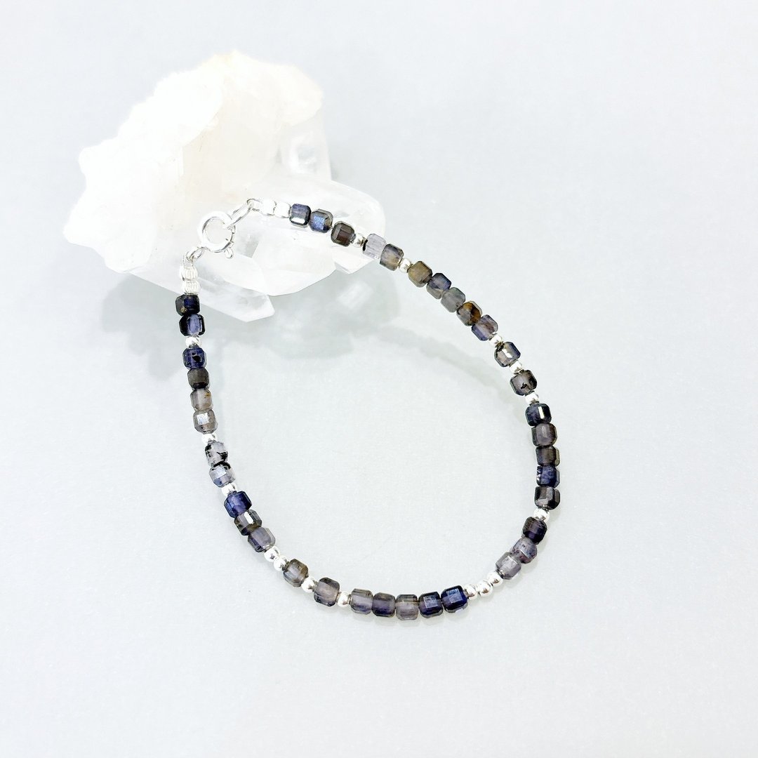 Ops Cordierite silver bracelet -堇青石/纯银/疗愈/直觉力/手链 - 手链/手环 - 宝石 紫色
