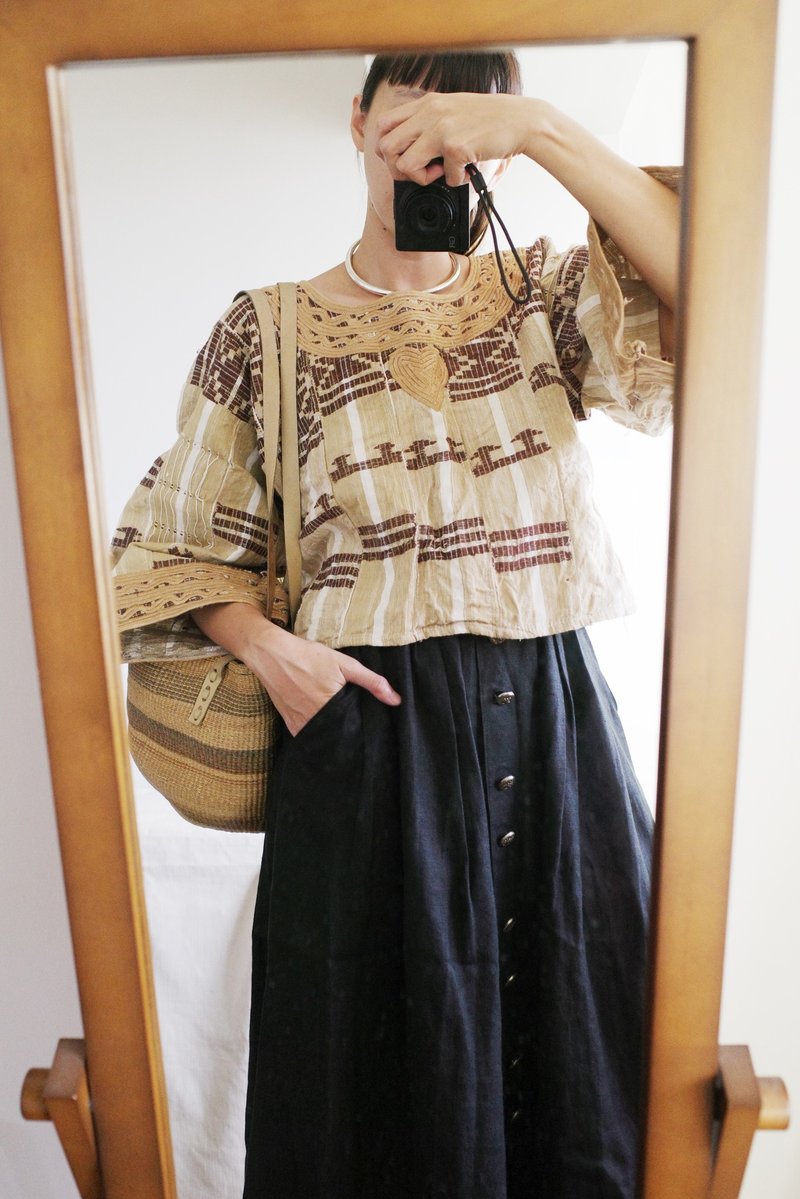 Vintage 非洲手织布刺绣短版上衣 - 女装上衣 - 棉 