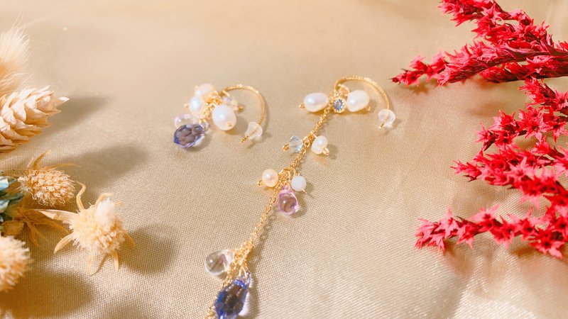 璃珠系 - 耳环/耳夹 - 珍珠 紫色