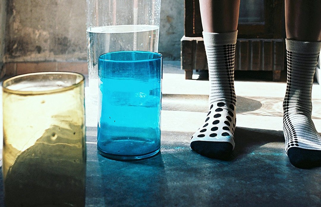 socks_navy_dot / irregular / socks / dot / monotone - 袜子 - 棉．麻 蓝色