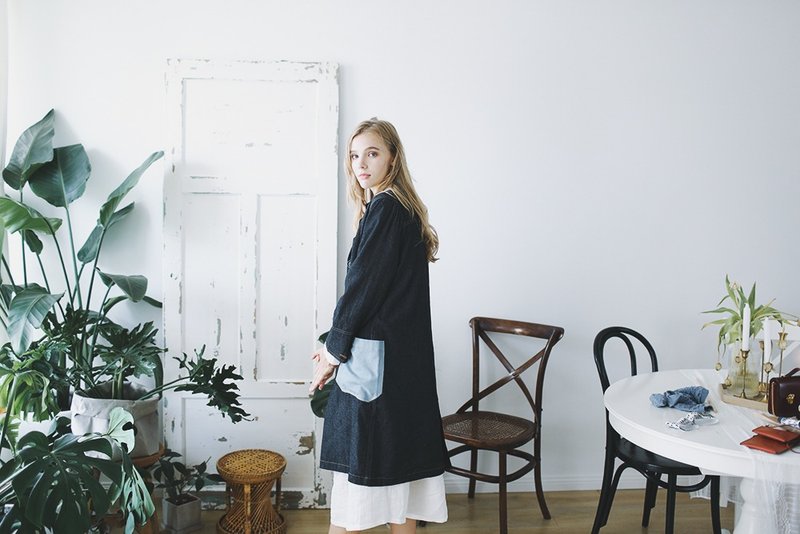 牛仔拼贴画家外套 深牛仔色 fete副牌 syd and ling - 女装休闲/机能外套 - 棉．麻 黑色