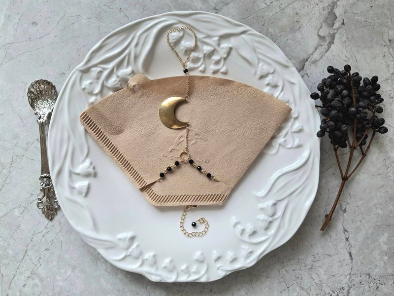 i sea you BOHO 黑曜石戒指链－Ring Bracelet－北非、欧洲 - 手链/手环 - 半宝石 