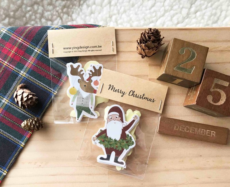 圣诞老公公与麋鹿  模造贴纸 (10枚) - 贴纸 - 纸 多色