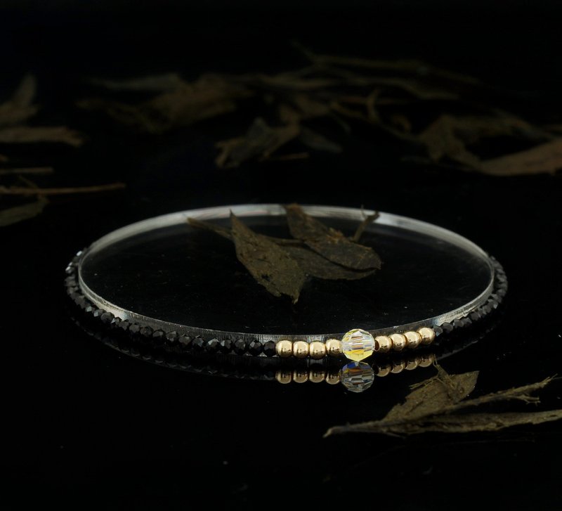 轻奢风 黑尖晶 14KGF Swarovski 水晶手链 - 手链/手环 - 宝石 