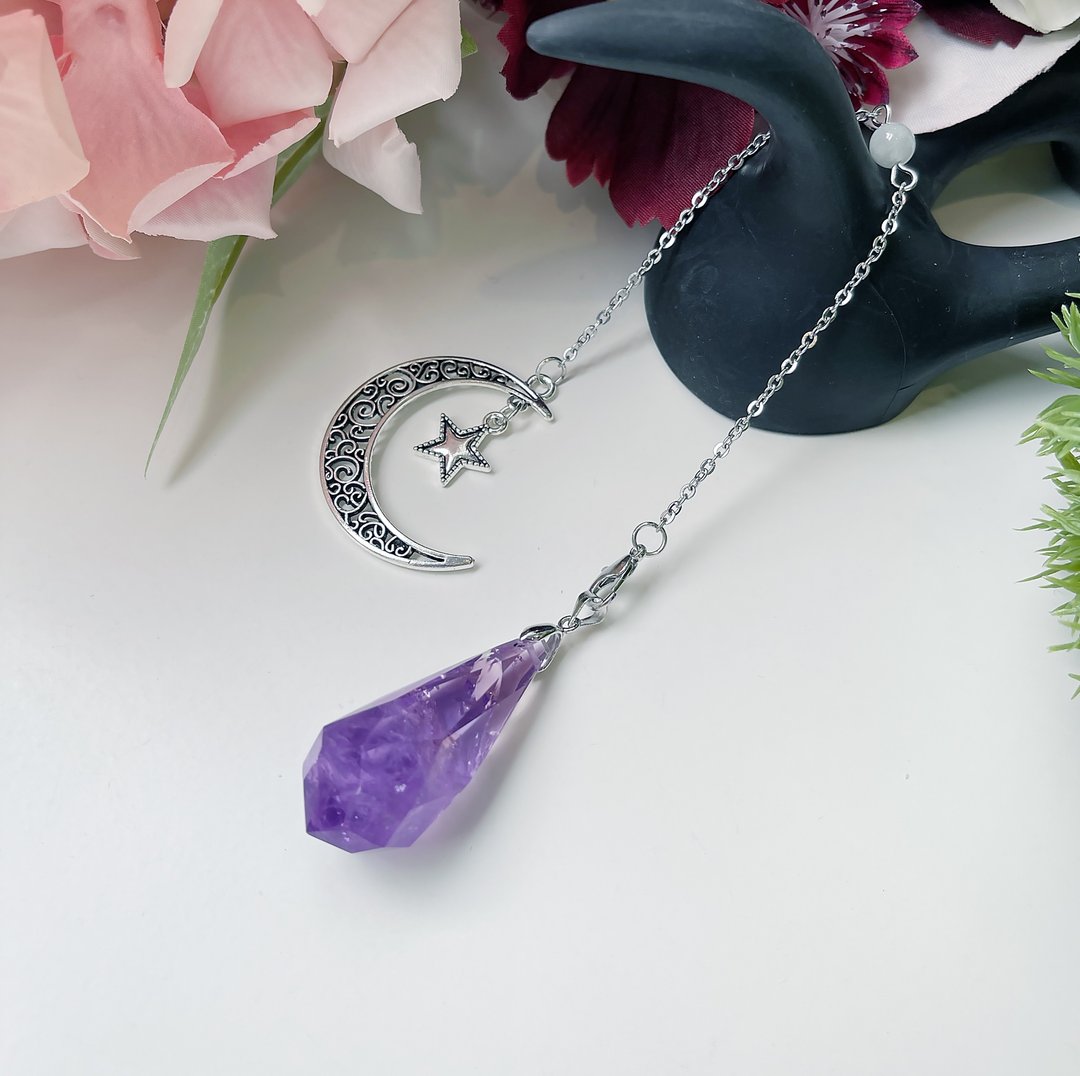 天然紫水晶/紫黄晶/灵摆水晶 项链能量疗愈 吊坠 紫晶 天使泪 - 项链 - 水晶 紫色