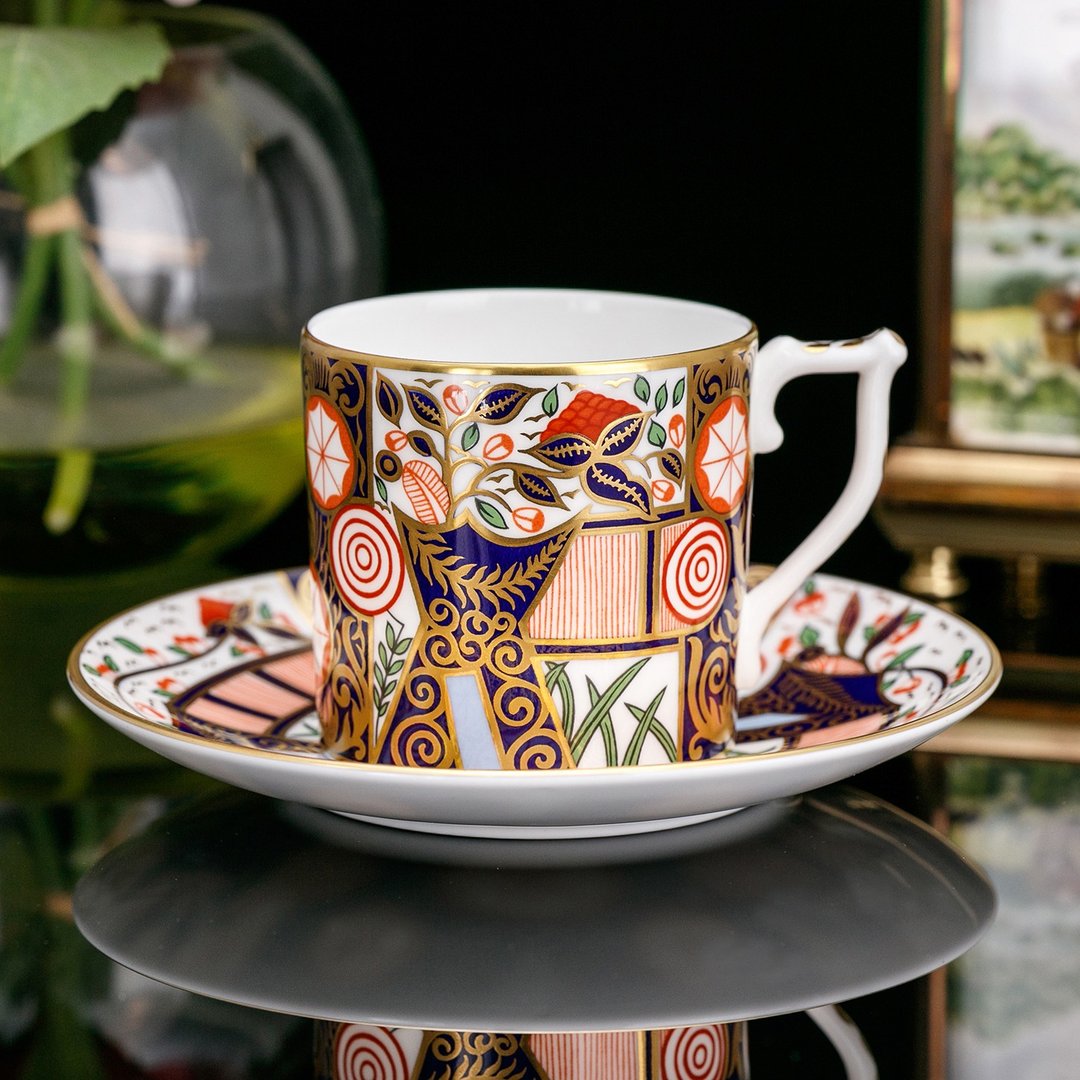 英国制Royal Crown Derby 1988伊万里古韵骨瓷咖啡杯盘 德比花园 - 咖啡杯/马克杯 - 瓷 