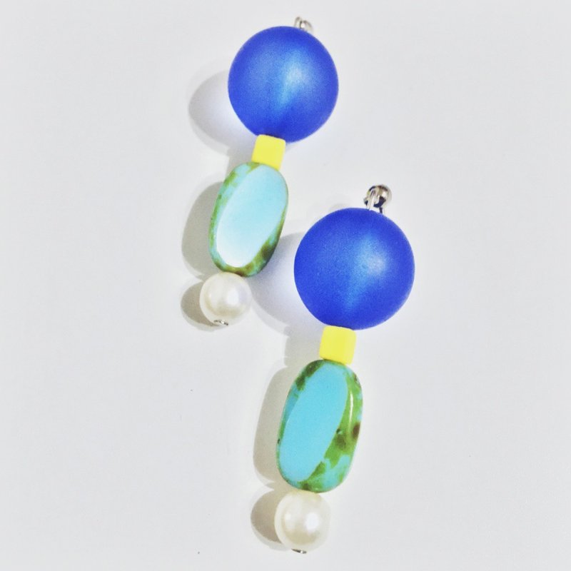 Marygo［奥地利玻璃蓝的对比］立体珍珠耳环 - 耳环/耳夹 - 其他金属 蓝色