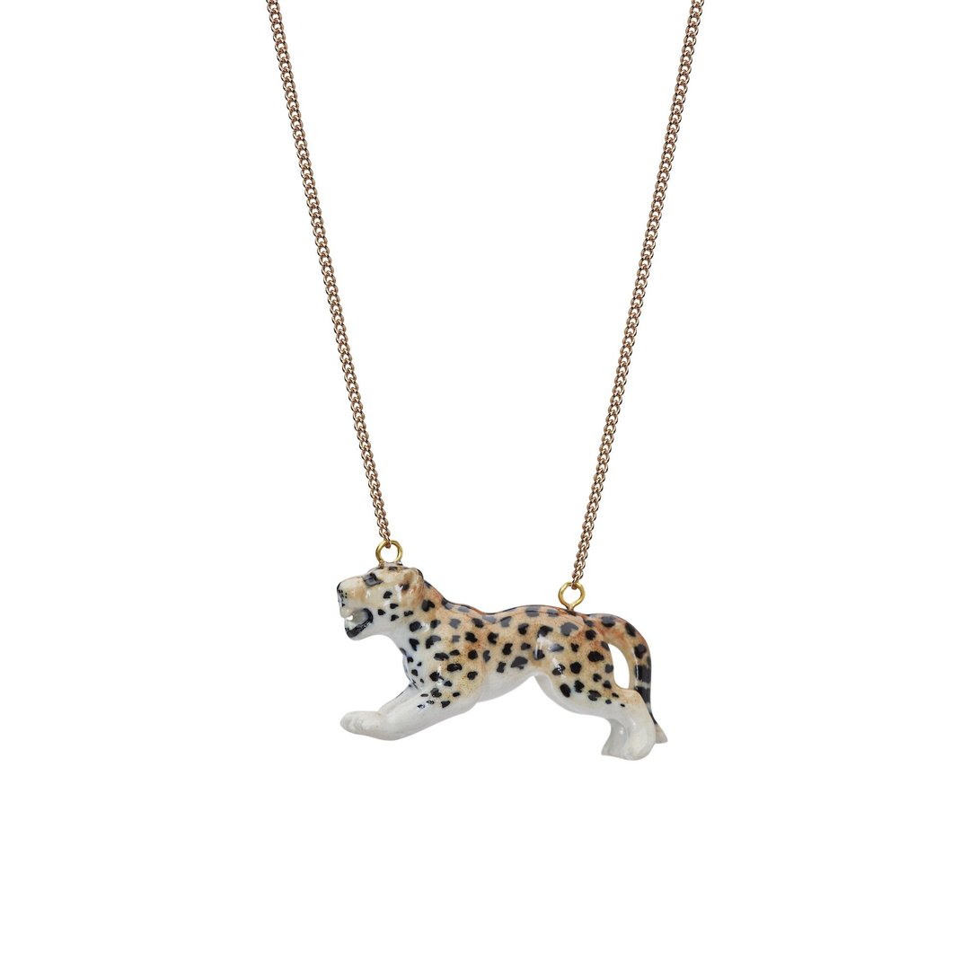 AndMary 手绘瓷项链-豹 礼盒包装Leaping Leopard Necklace - 项链 - 瓷 金色