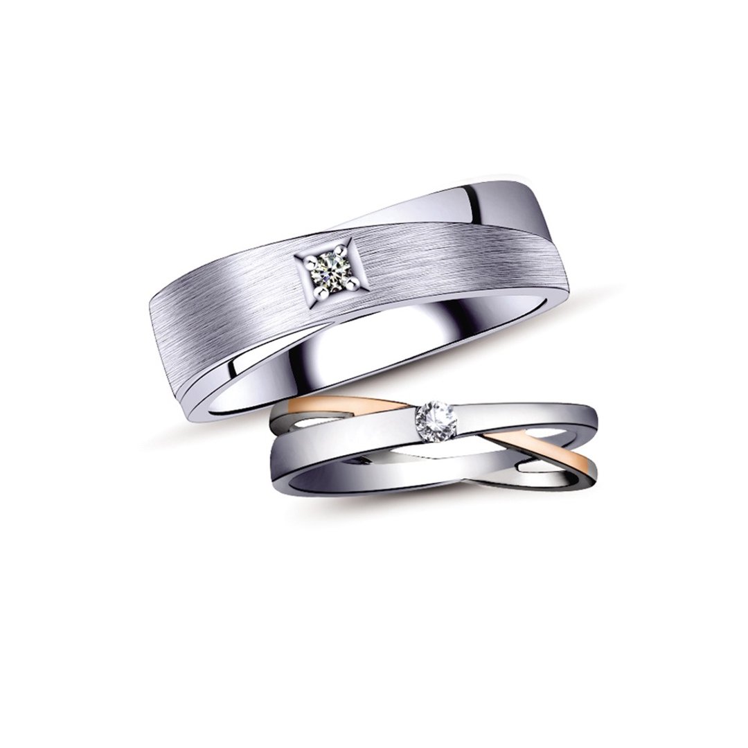 幸福焦点 钻石白钢 结婚对戒 婚戒 - 对戒 - 钻石 银色