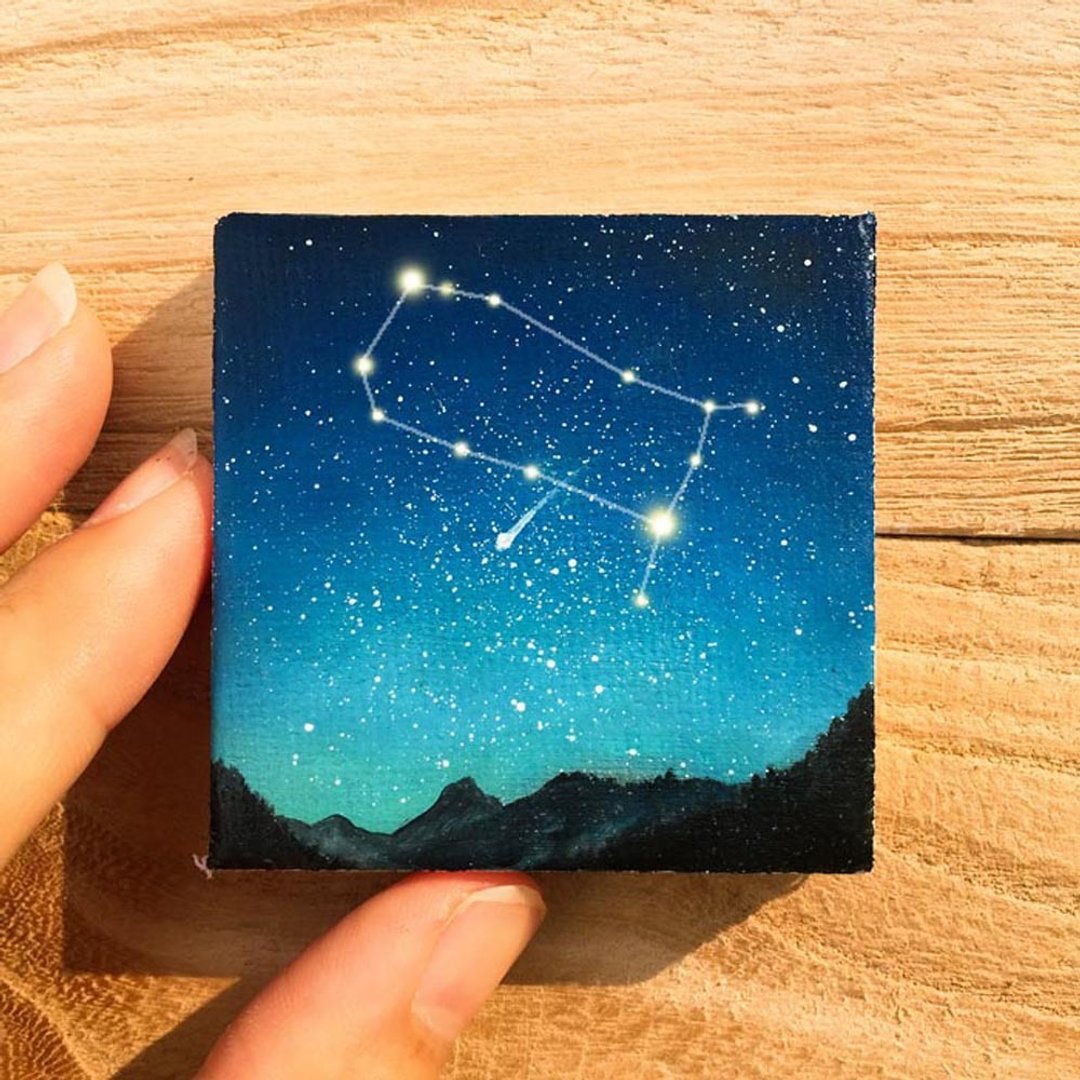 【双子】十二星座星空袖珍油画。生日银河星辰书桌装饰迷你收藏。 - 海报/装饰画/版画 - 棉 