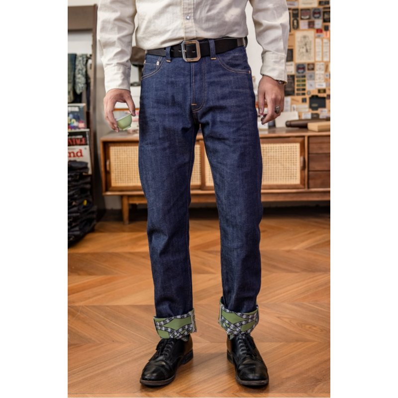 蛇年限定 14oz 原牛牛仔裤 710版型 Raw Denim Unwash Jeans - 男士长裤 - 棉．麻 蓝色