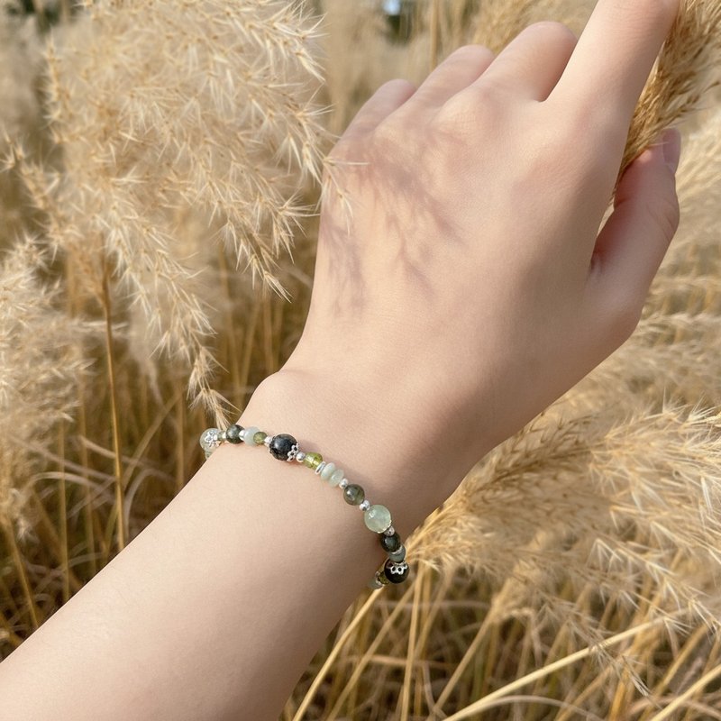 水草玛瑙葡萄石925纯银手链 - 手链/手环 - 宝石 绿色