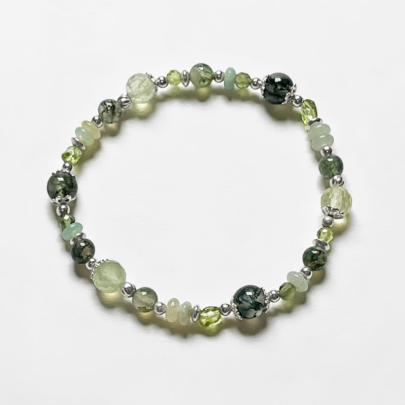 水草玛瑙葡萄石925纯银手链 - 手链/手环 - 宝石 绿色