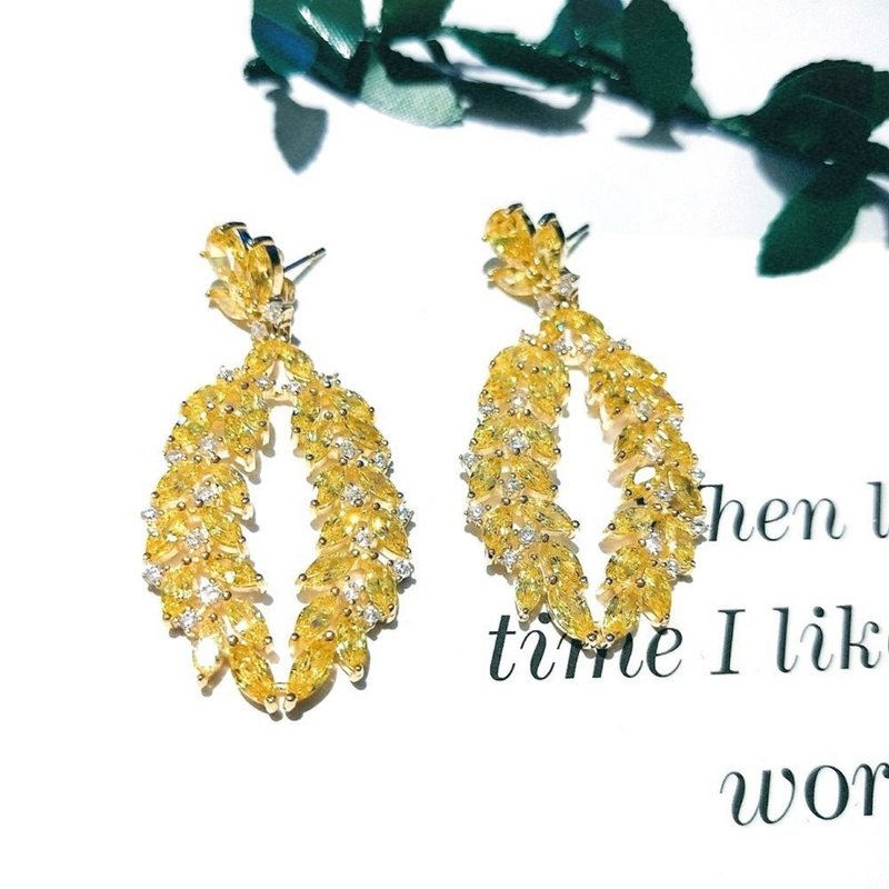 I JEWELRY 奢华超贵气闪耀黄宝石钻纯银耳环 附纯银保证卡 现货 - 耳环/耳夹 - 纯银 银色