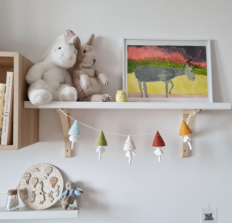 Mushroom garland,Felt decor,agaric hanging,christmas tree toy - 玩具/玩偶 - 其他材质 多色