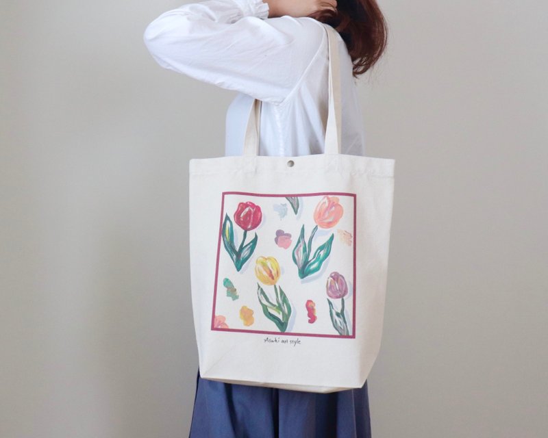 TULIP Art Canvas Tote Bag - 手提包/手提袋 - 棉．麻 白色
