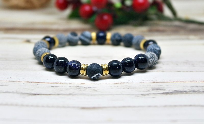 天然石x黄铜弹性手链_豪气  #中性# #男友礼物# #父亲节礼# - 手链/手环 - 宝石 黑色