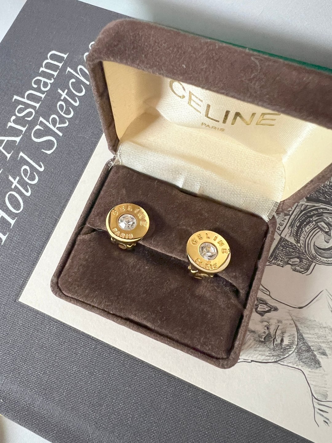 Celine Paris 金色环形水钻耳夹 日本中古二手vintage - 耳环/耳夹 - 其他金属 金色