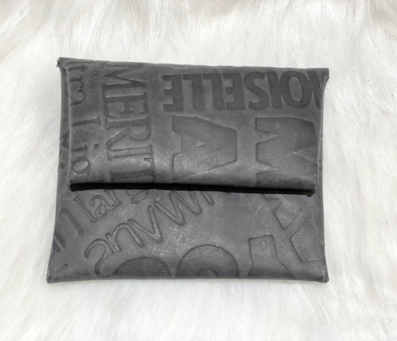 雾面质感灰色字母压纹牛皮名片夹信用卡包零钱包 - 皮夹/钱包 - 真皮 灰色