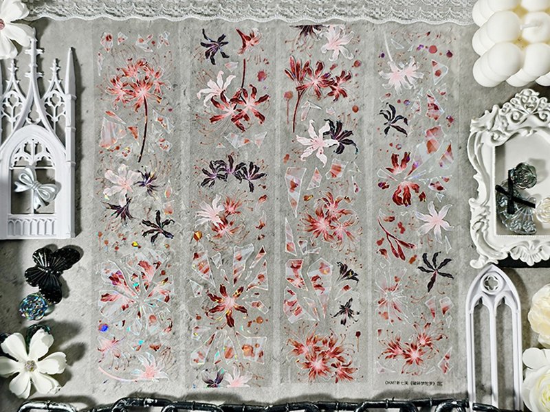 破碎梦陀罗 OKMT新七天流麻咕卡贴纸PET手帐胶带 - 纸胶带 - 塑料 红色