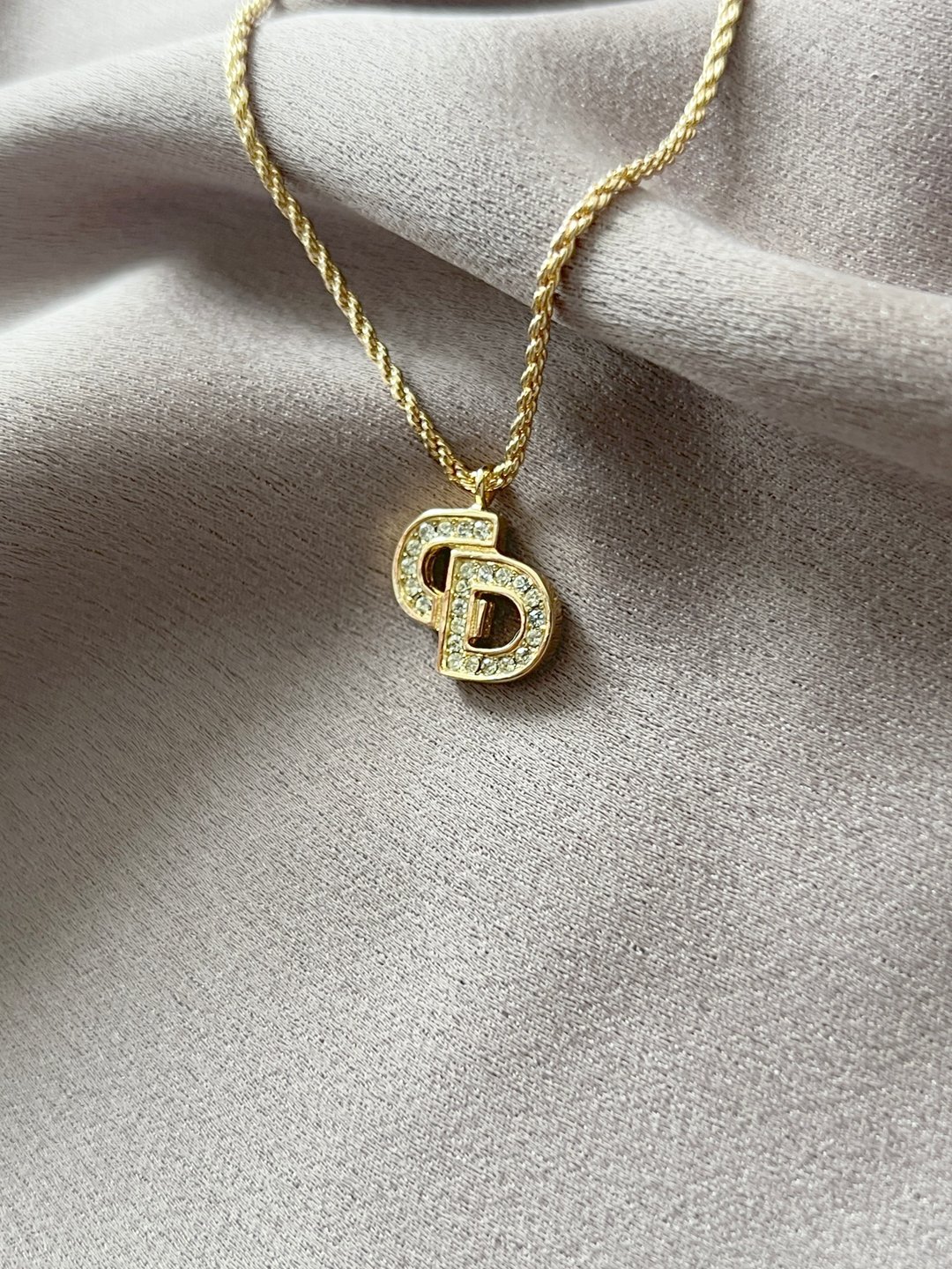 Dior镀金经典CD水晶颈链项链 极美品 日本中古vintage - 项链 - 其他金属 金色