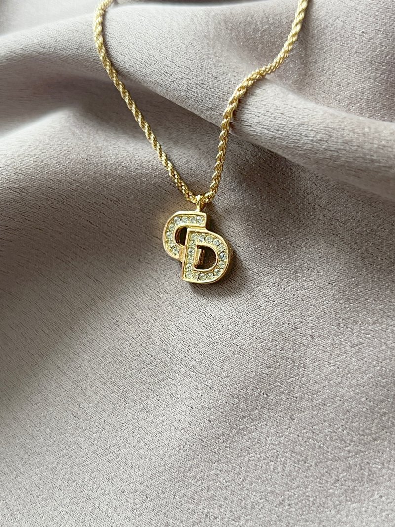 Dior镀金经典CD水晶颈链项链 极美品 日本中古vintage - 项链 - 其他金属 金色