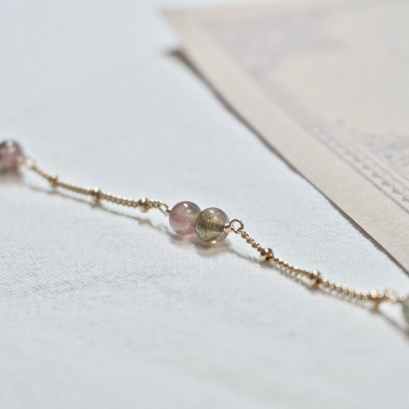 ll 西瓜碧玺手链 ll 美国14kgf包金 西瓜碧玺手链 Tourmaline - 手链/手环 - 半宝石 多色