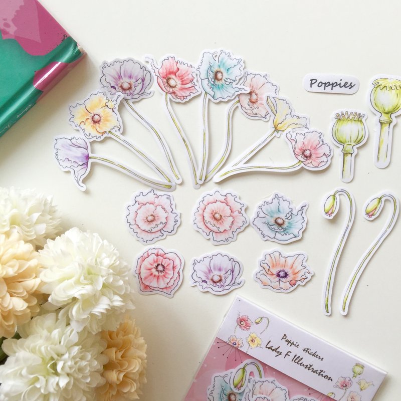罂粟花透明贴纸组 - 贴纸 - 纸 粉红色
