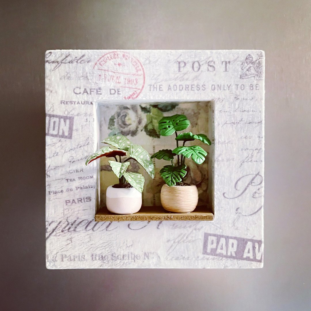 迷你观叶植物小窗景磁铁挂饰 龟背芋 星点海棠。仿真黏土观叶植物 - 摆饰 - 粘土 绿色