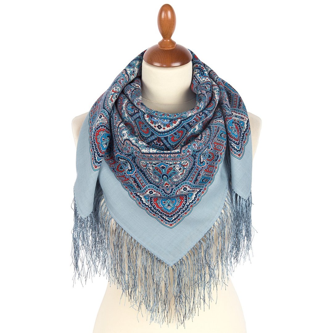 Pavlovo Posad Russian Shawl 100% Wool Scarf Wrap Silk Fringe 89x89 cm 2006-1 - 丝巾 - 羊毛 多色