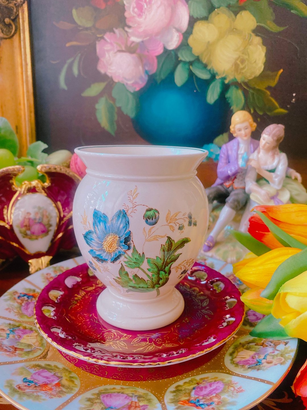 1930年Wedgwood 手绘罂粟花古董花瓶 花器 笔筒 库存品母亲节礼物 - 花瓶/陶器 - 瓷 蓝色