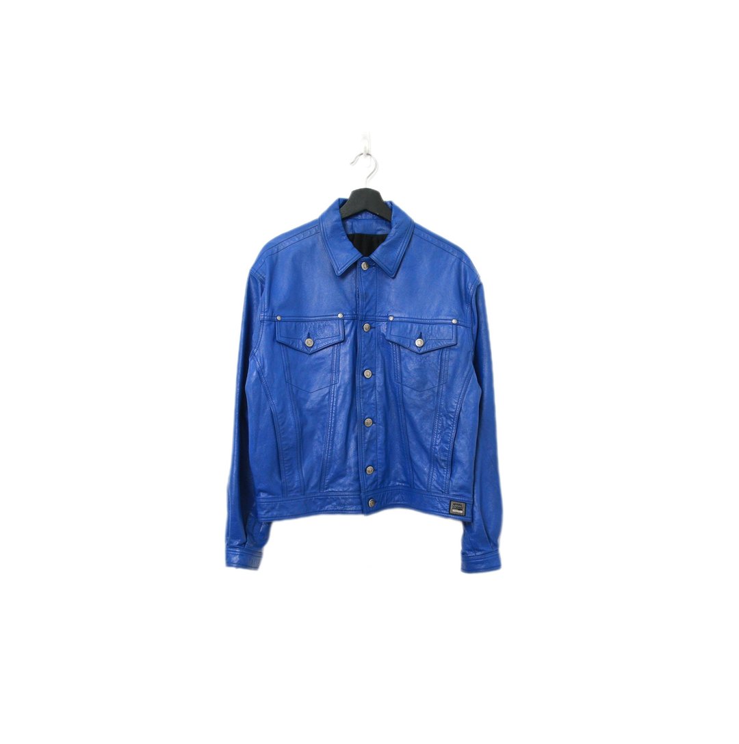 Back to Green-品牌外套 Versace真皮 宝蓝色j-02/vintage jacket - 男装外套 - 真皮 