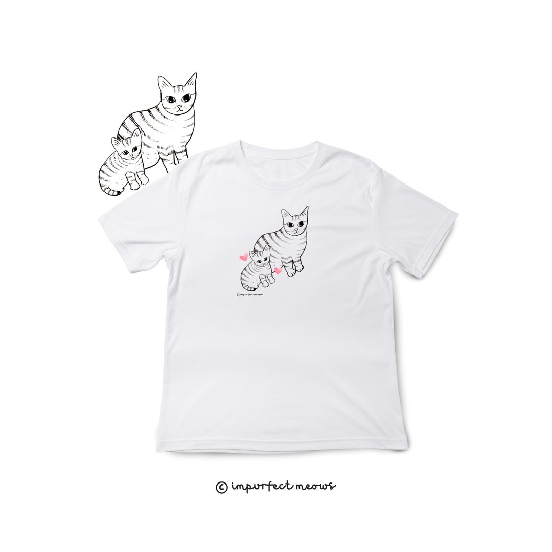 不完美猫咪 Impurfect Meows | 猫妈妈T-Shirt - 女装 T 恤 - 棉 白色
