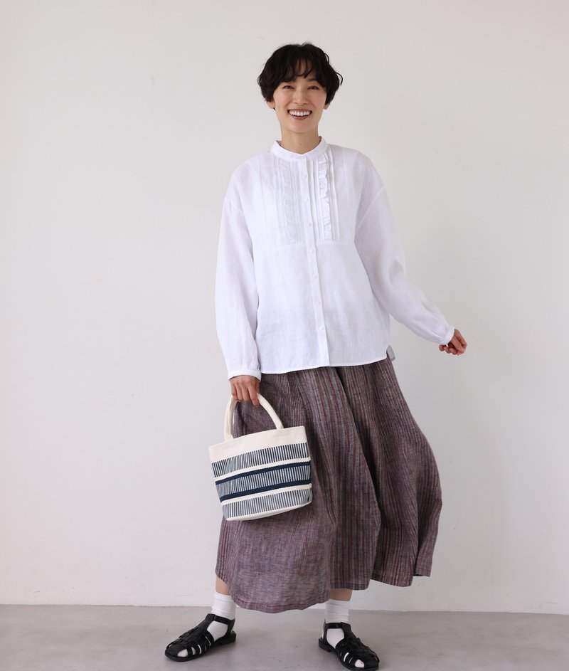 法国纯亚麻 荷叶边细褶长袖白衬衫 260307-1 - 女装衬衫 - 亚麻 白色