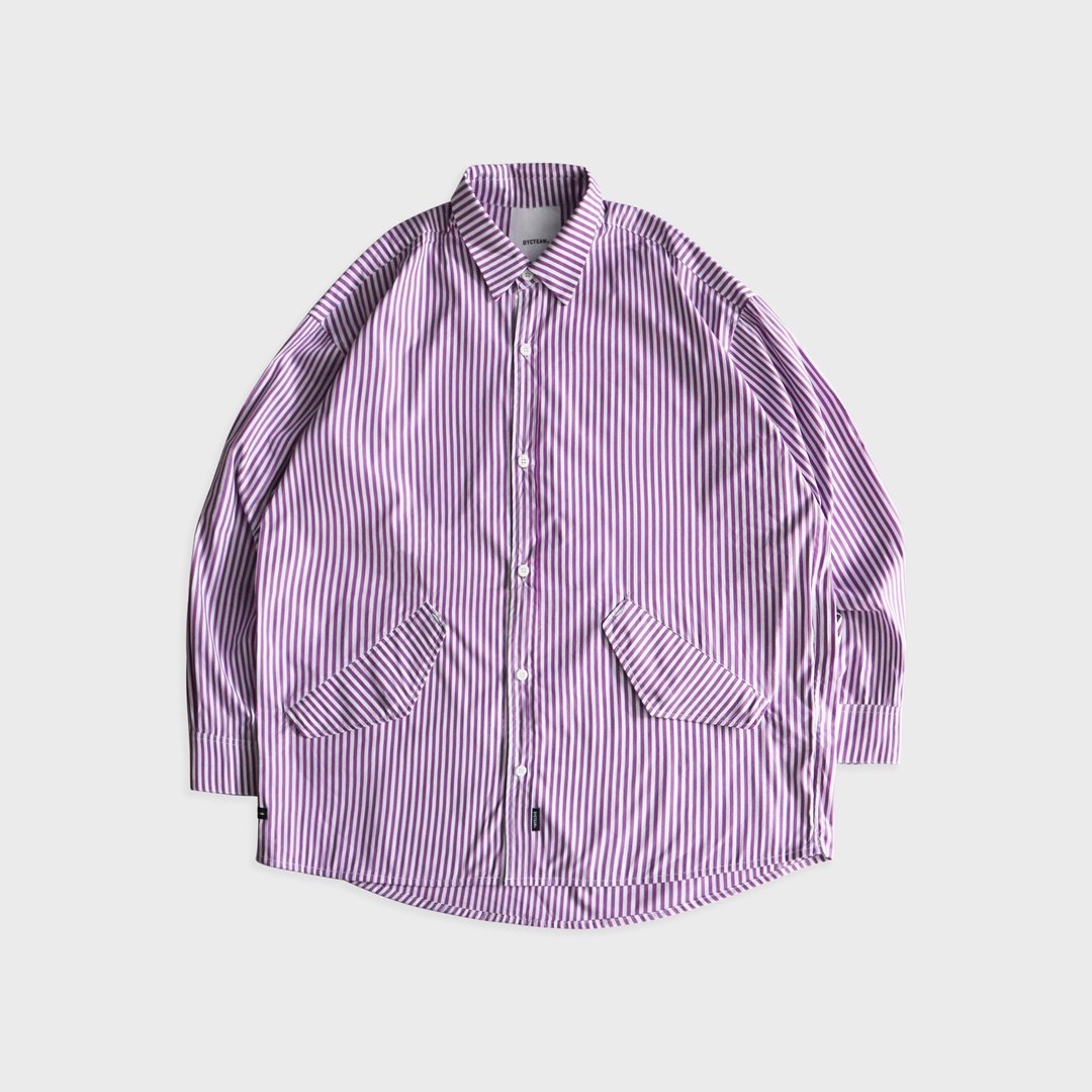DYCTEAM - Wide striped Patch pocket shirt (purple) - 男装衬衫 - 棉 紫色