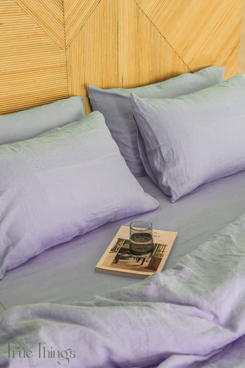 Pastel lavender linen pillowcase / Purple pillow cover / Euro, American size - 寝具 - 亚麻 紫色