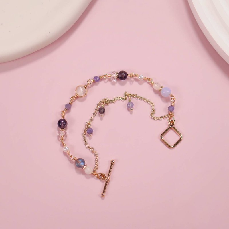 湛蓝星海。坦桑石 高品玻璃堇青石 拉长石 14K包金 水晶矿石手链 - 手链/手环 - 水晶 蓝色