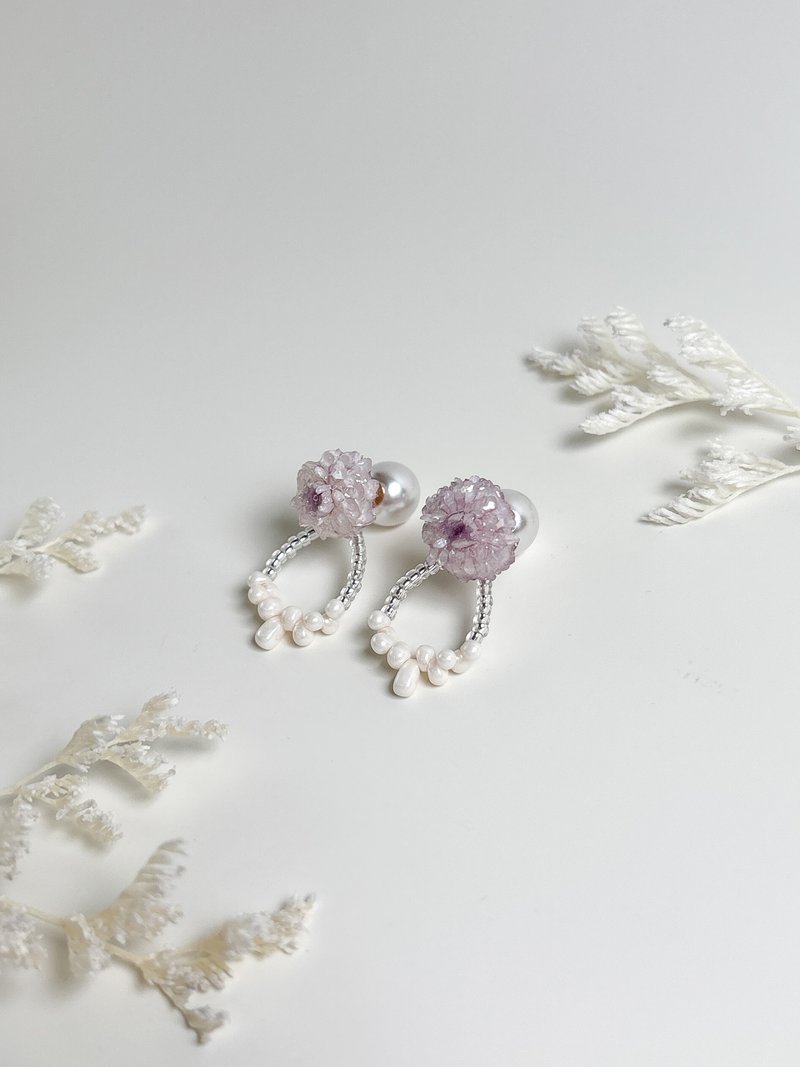 永生花-紫糖果蜡菊-耳钉耳环-可拆式 - 耳环/耳夹 - 植物．花 紫色